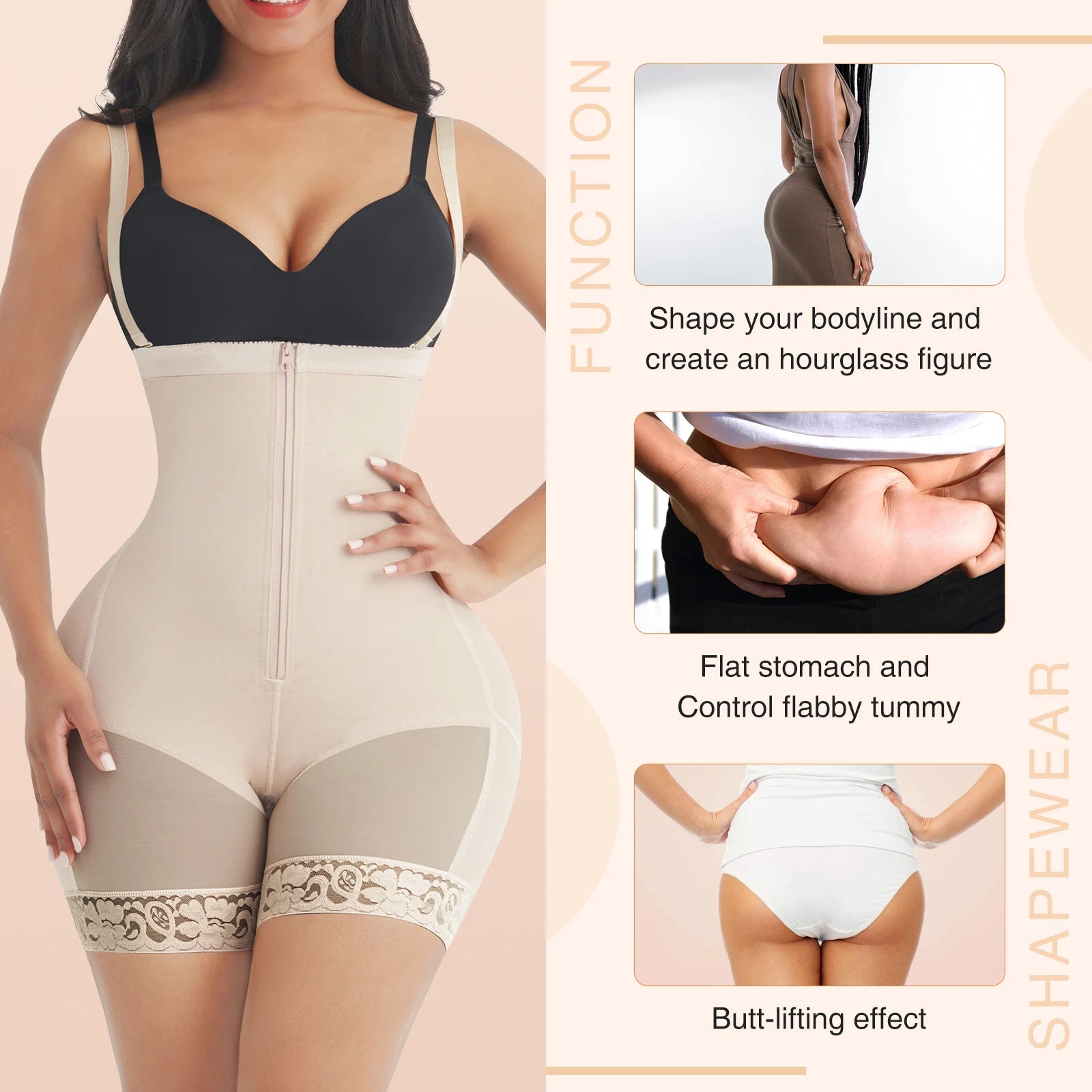Post-Surgical Body Shaper – Firm Compression & Zipper Crotch