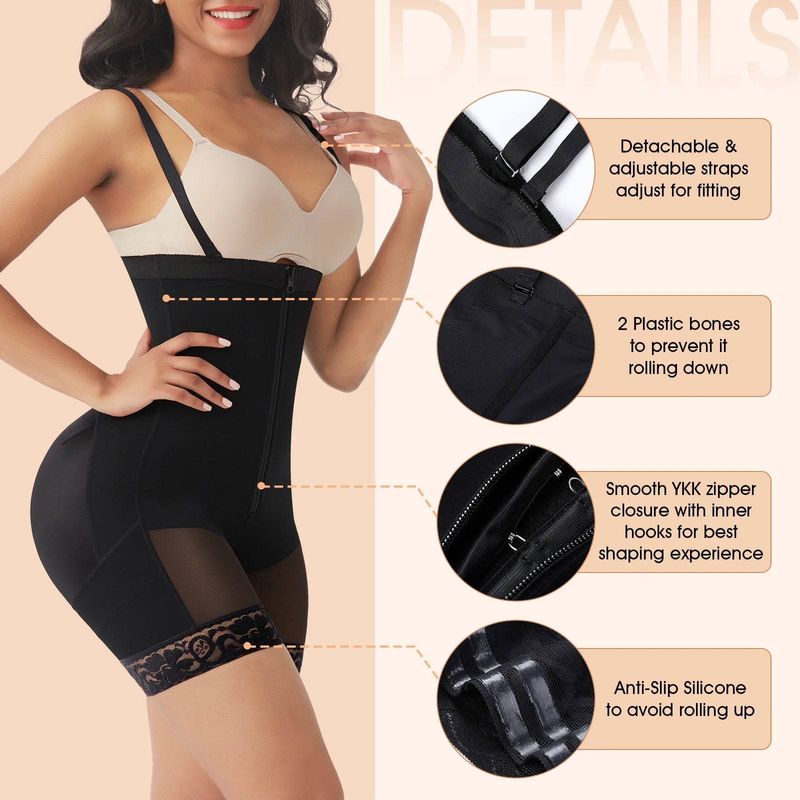 Post-Surgical Body Shaper – Firm Compression & Zipper Crotch