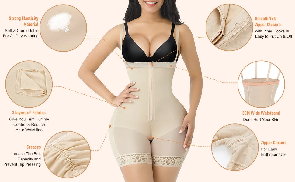 Post-Surgical Body Shaper – Firm Compression & Zipper Crotch